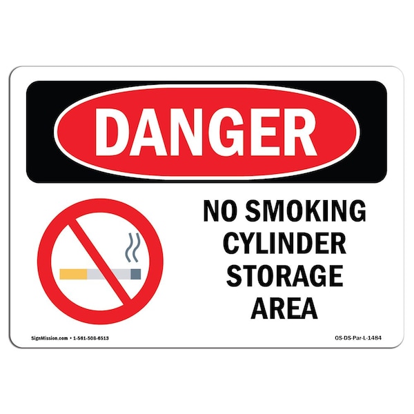 OSHA Sign, No Smoking Cylinder Storage Area, 18in X 12in Rigid Plastic, 12" W, 18" L, Landscape